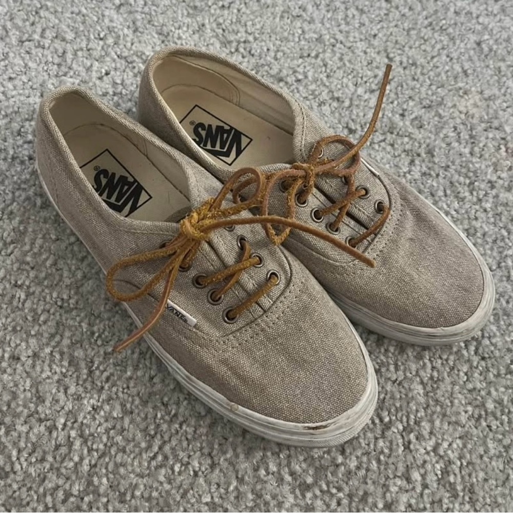Vans Khaki & Brown Canvas Lace Up Shoes Women’s Size 7.5 Mens Size 6 Pre-owned